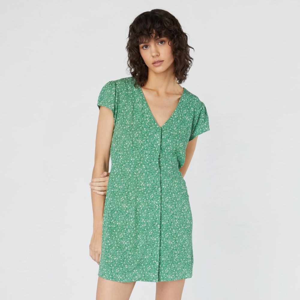 OAK + FORT Floral Mini Dress in Bright Mint (green) 🍀 • Size S
